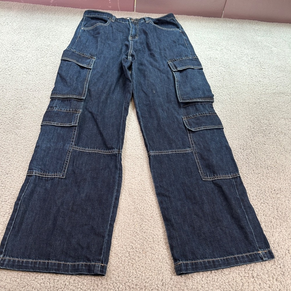 Cello Cargo Jeans Pants Women's 5 Dark Blue Denim Utility Pockets Workwear